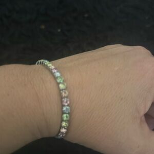 Mobile colors, rhinestone gem bracelet, silver